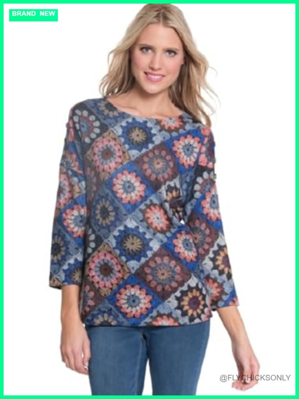 Dolman 3/4 Sleeve Wide Neck Button Shoulder Tunic Top Blouse